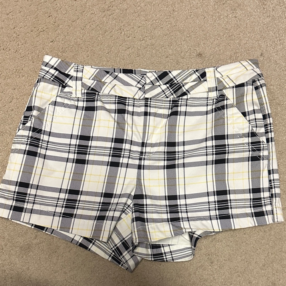 4 for $10 item Tinsel Plaid Bermuda Shorts in White, Black & Yellow